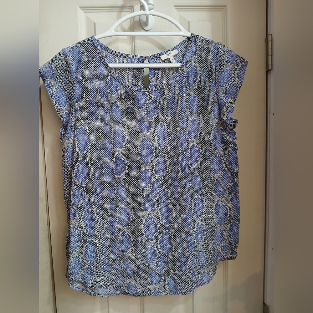 JOIE Purple Gray Snake Python Print 100% Silk Cap Short Sleeve Keyhole Top